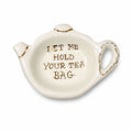 Tea Bag Holder Let me Hold your Tea Bag Lu Arts of California Ceramic Hand Painted Gold Letters Rest Vintage Unique Gift Dainty Barware