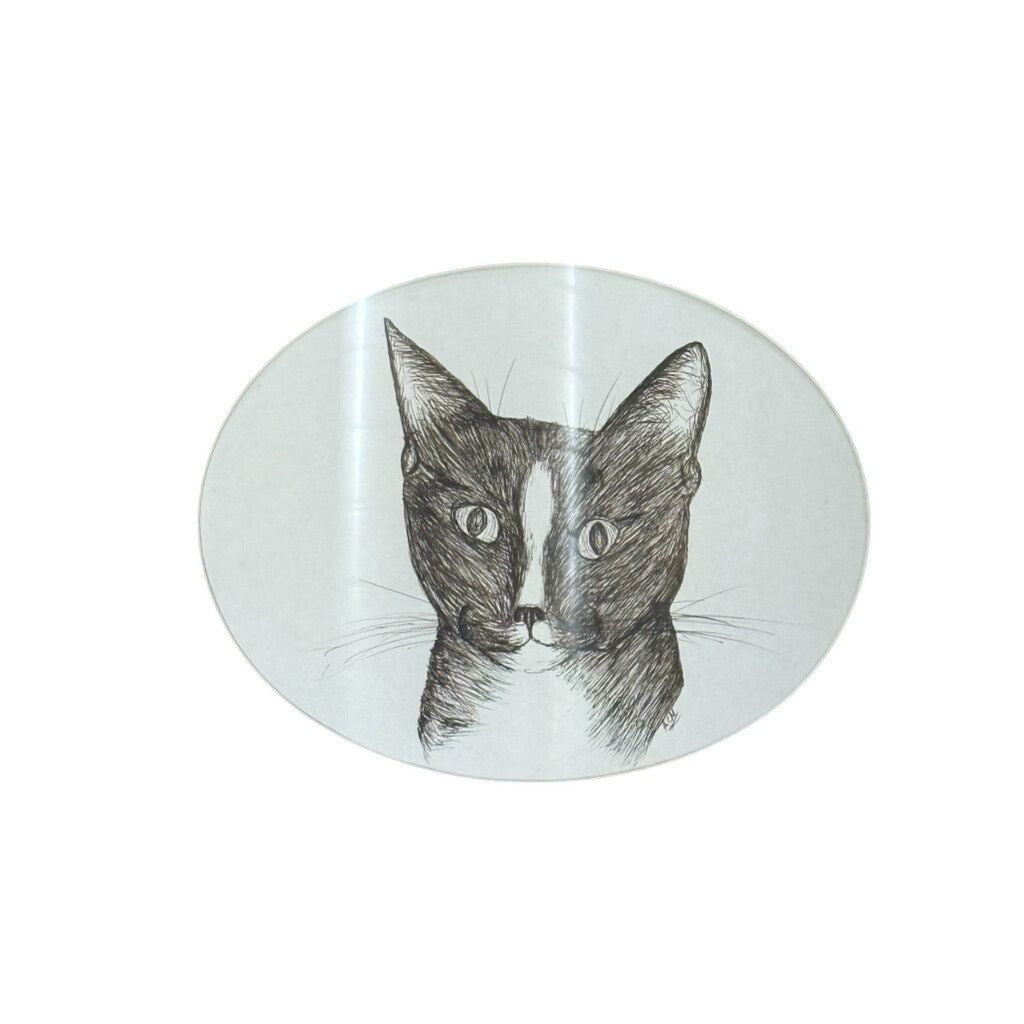 Pen and Ink Cat Barn Frame Quirky Kitten Signed Oval Mat Vintage Unique Art Farmhouse Primitive Home Decor Decorative Accents Gallery Wall