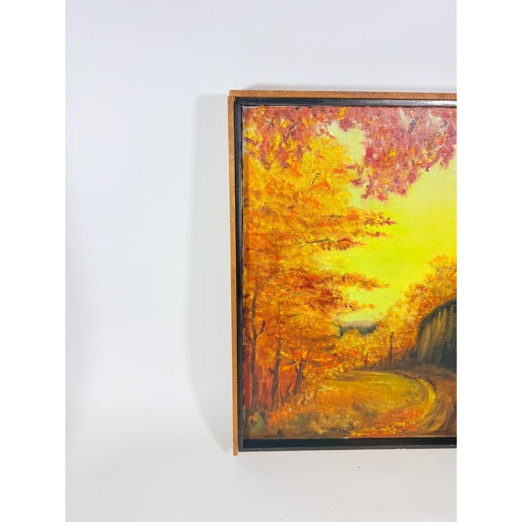 Oil Painting Fall Autum Barn Farm Scene Leaves Signed Ulrich Vintage Framed Wall Art Home Decor Decoratve Acents
