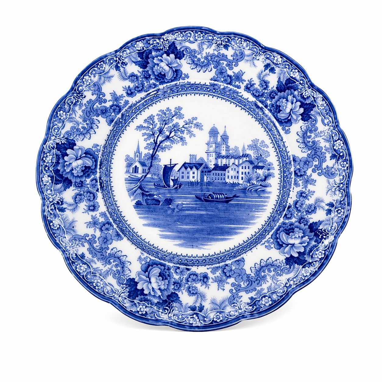 Flow Blue Dinner Plate Antique Cobalt Togo F Winkle Colonial Pottery Stoke England Scalloped Edge Replacement China Gallery Wall Home Decor