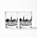 Old Fashioned Rocks Glass Set 2 San Francisco SFO Airport Code Cityscape Frosted Middle Vintage Mid Century Skyline Barware Drinkware Rare