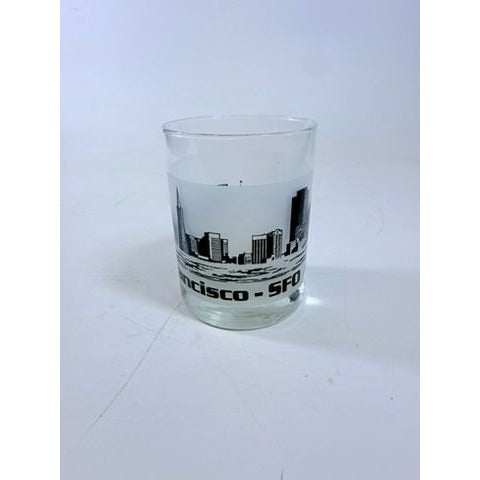 Old Fashioned Rocks Glass Set 2 San Francisco SFO Airport Code Cityscape Frosted Middle Vintage Mid Century Skyline Barware Drinkware Rare