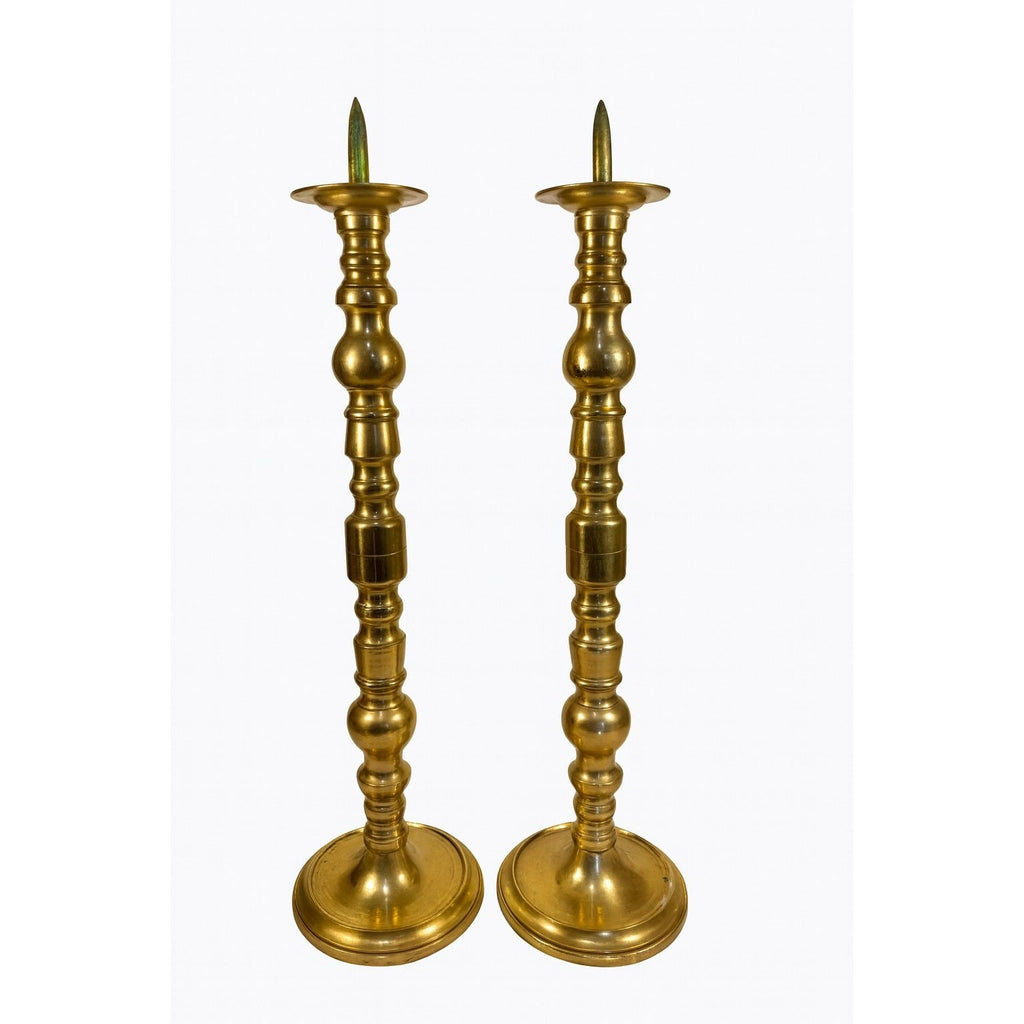 Large Brass Pillar Candlesticks Pair Set 2 VTG  29” Floor Altar Church Temple Candle Holders Fire Table Home Decor Decorative Accents Gold