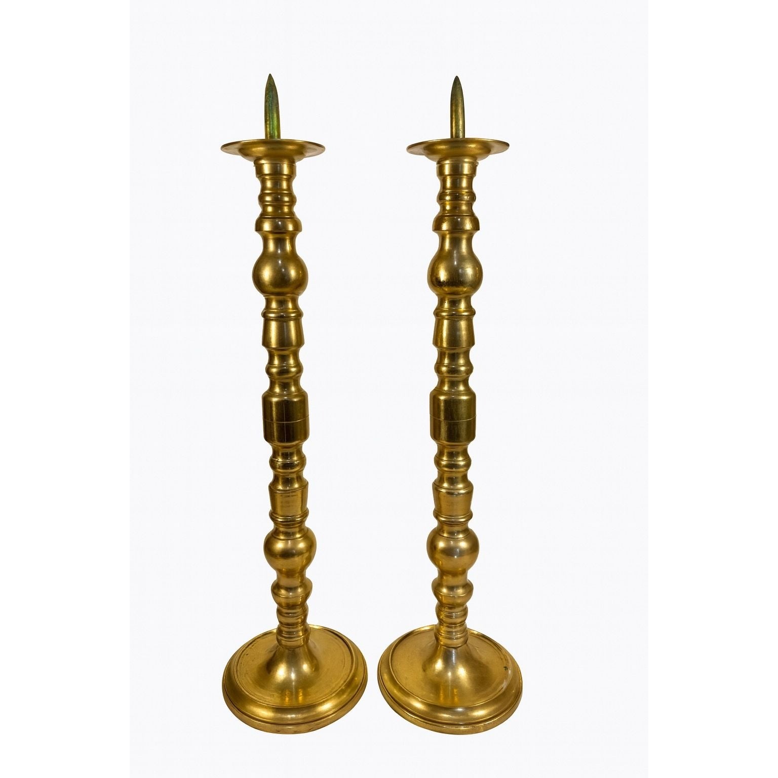 Large Brass Pillar Candlesticks Pair Set 2 VTG  29” Floor Altar Church Temple Candle Holders Fire Table Home Decor Decorative Accents Gold