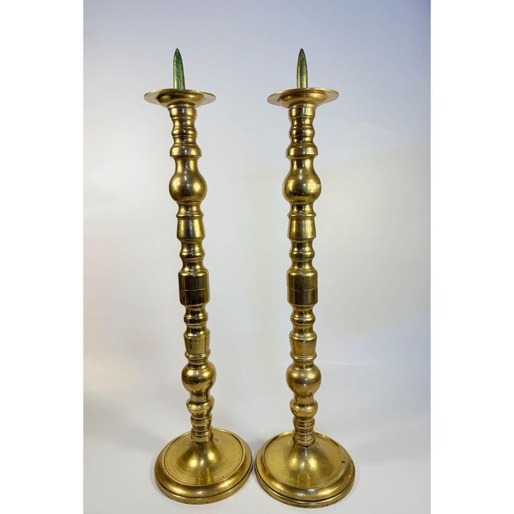 Large Brass Pillar Candlesticks Pair Set 2 VTG  29” Floor Altar Church Temple Candle Holders Fire Table Home Decor Decorative Accents Gold