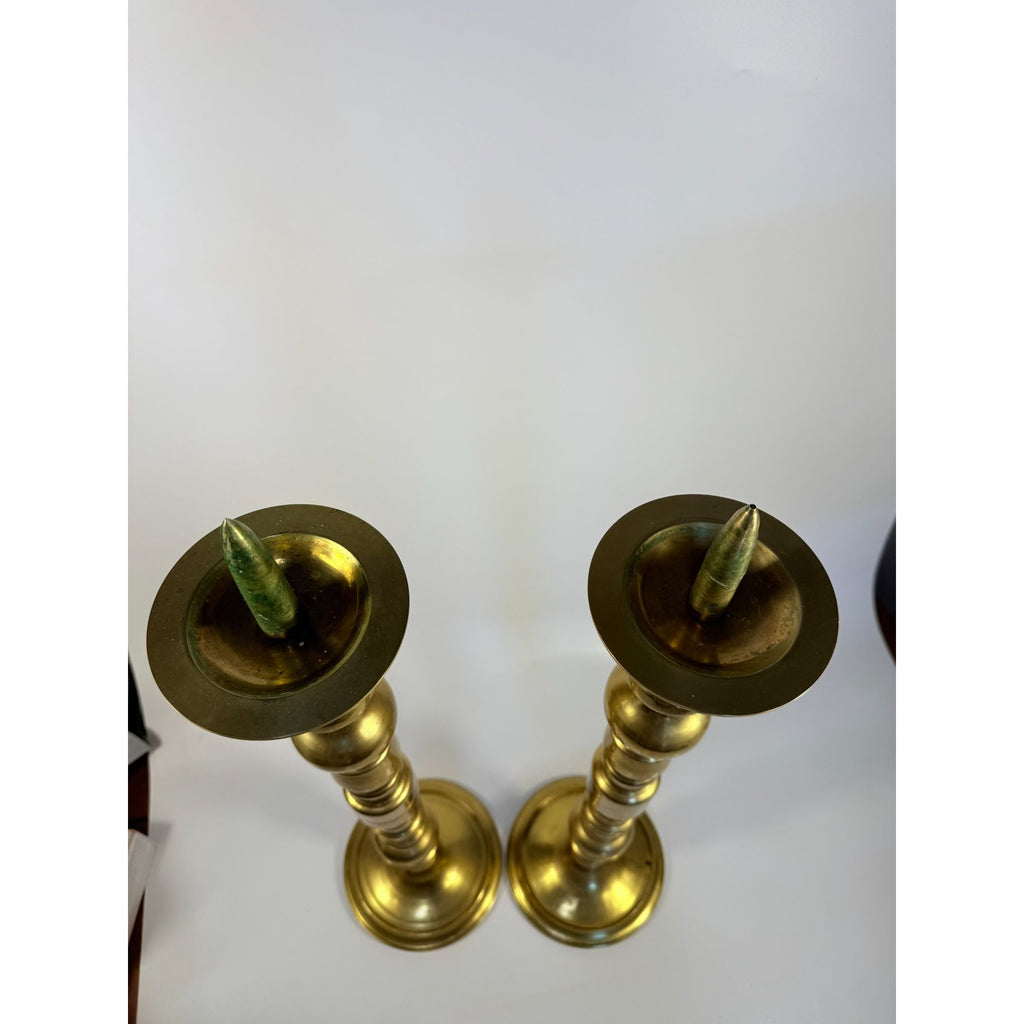 Large Brass Pillar Candlesticks Pair Set 2 VTG  29” Floor Altar Church Temple Candle Holders Fire Table Home Decor Decorative Accents Gold