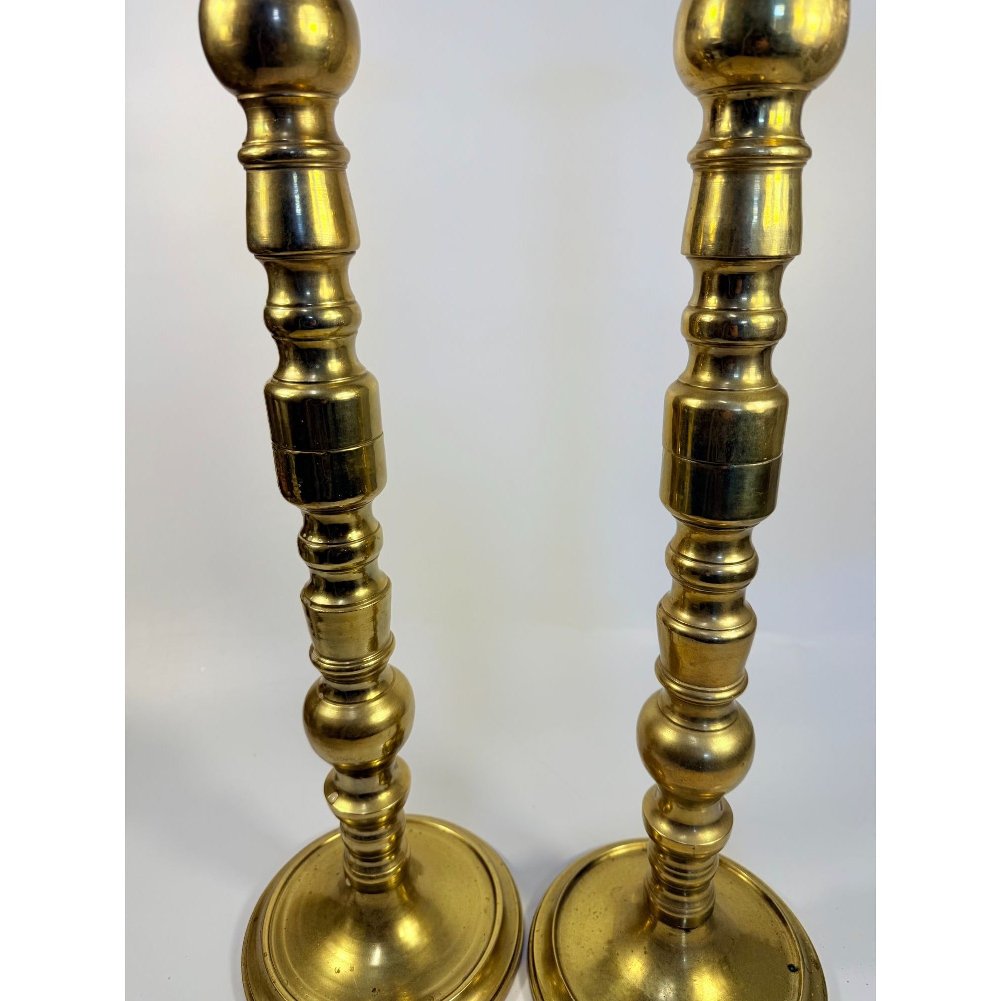 Large Brass Pillar Candlesticks Pair Set 2 VTG  29” Floor Altar Church Temple Candle Holders Fire Table Home Decor Decorative Accents Gold