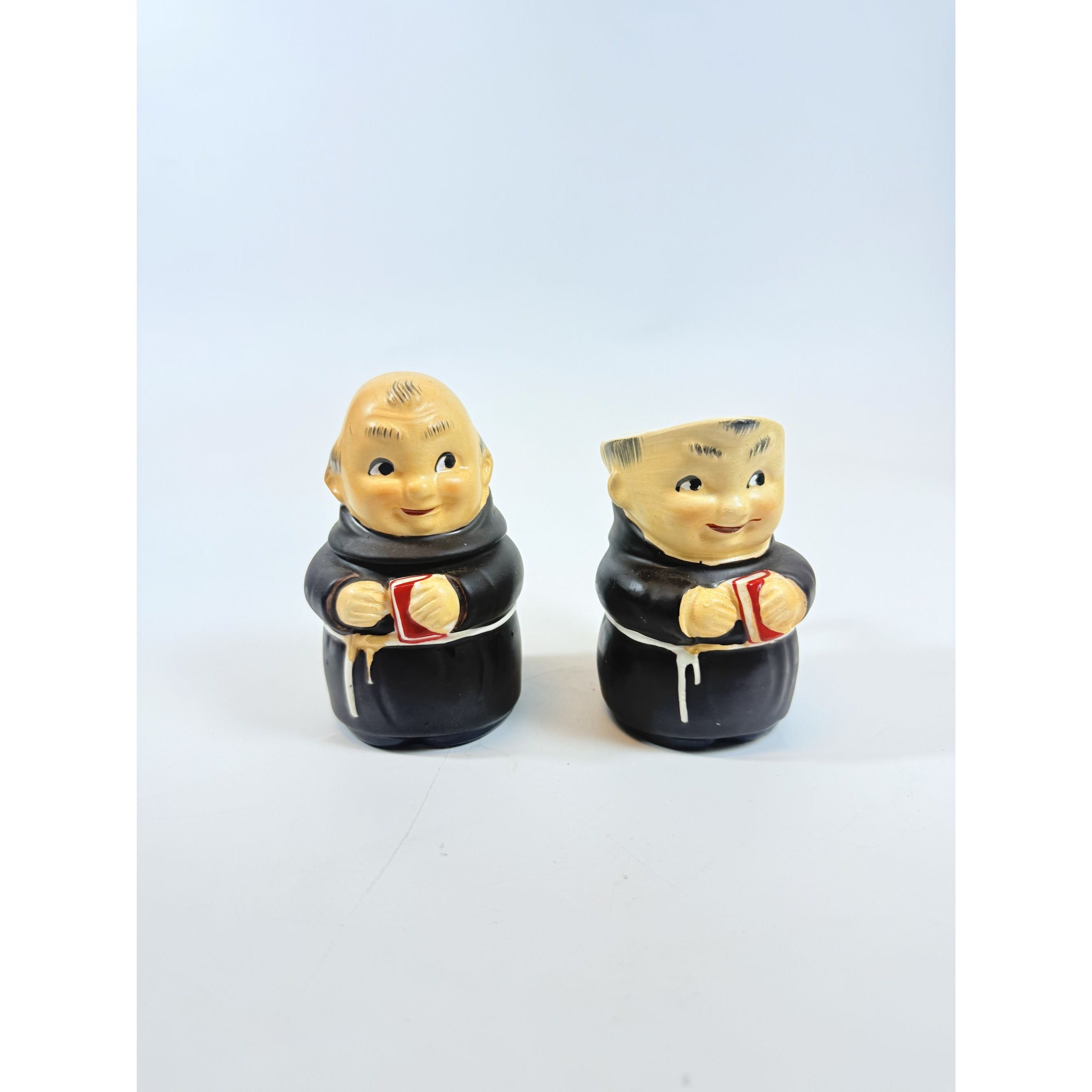 Creamer and Sugar Set Friar Tuck Monks Bowl Pitcher Porcelain Ceramic Apco Vintage Hand Painted Unqiue Collectible Kitchenware Goebel Style