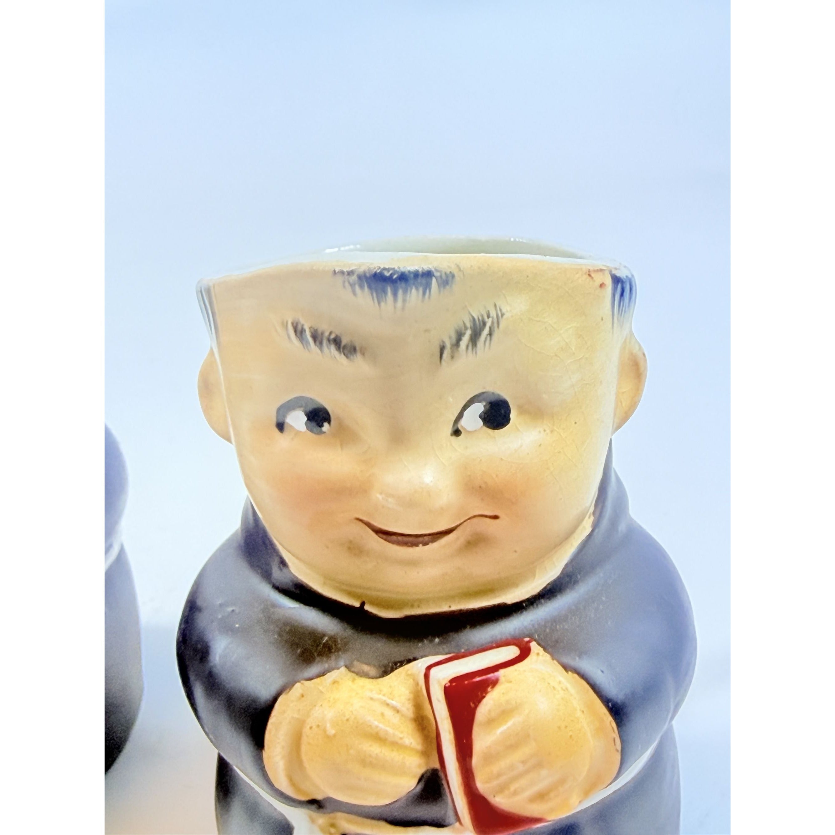 Creamer and Sugar Set Friar Tuck Monks Bowl Pitcher Porcelain Ceramic Apco Vintage Hand Painted Unqiue Collectible Kitchenware Goebel Style