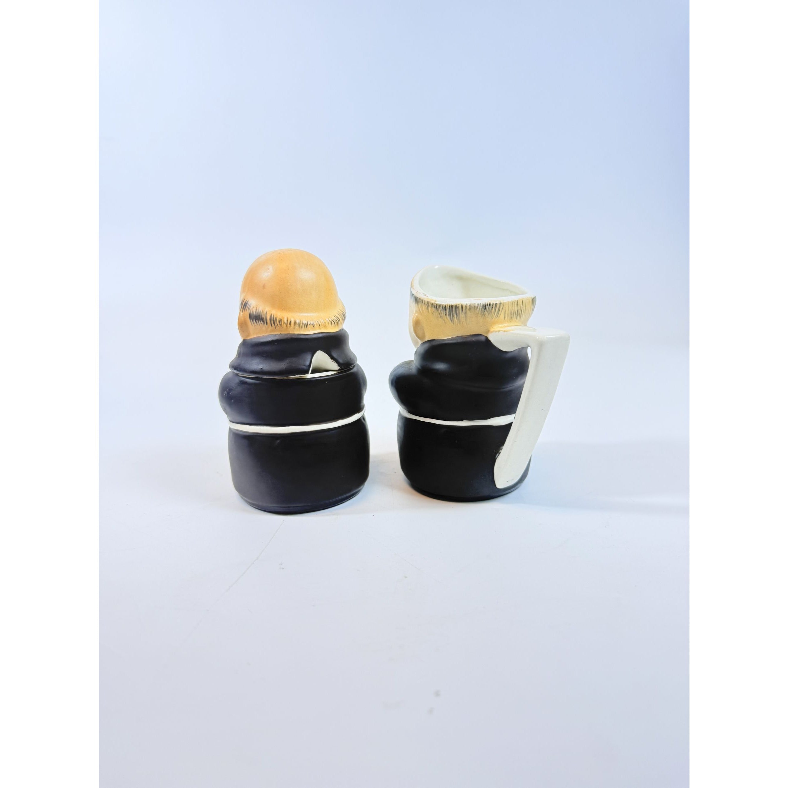 Creamer and Sugar Set Friar Tuck Monks Bowl Pitcher Porcelain Ceramic Apco Vintage Hand Painted Unqiue Collectible Kitchenware Goebel Style
