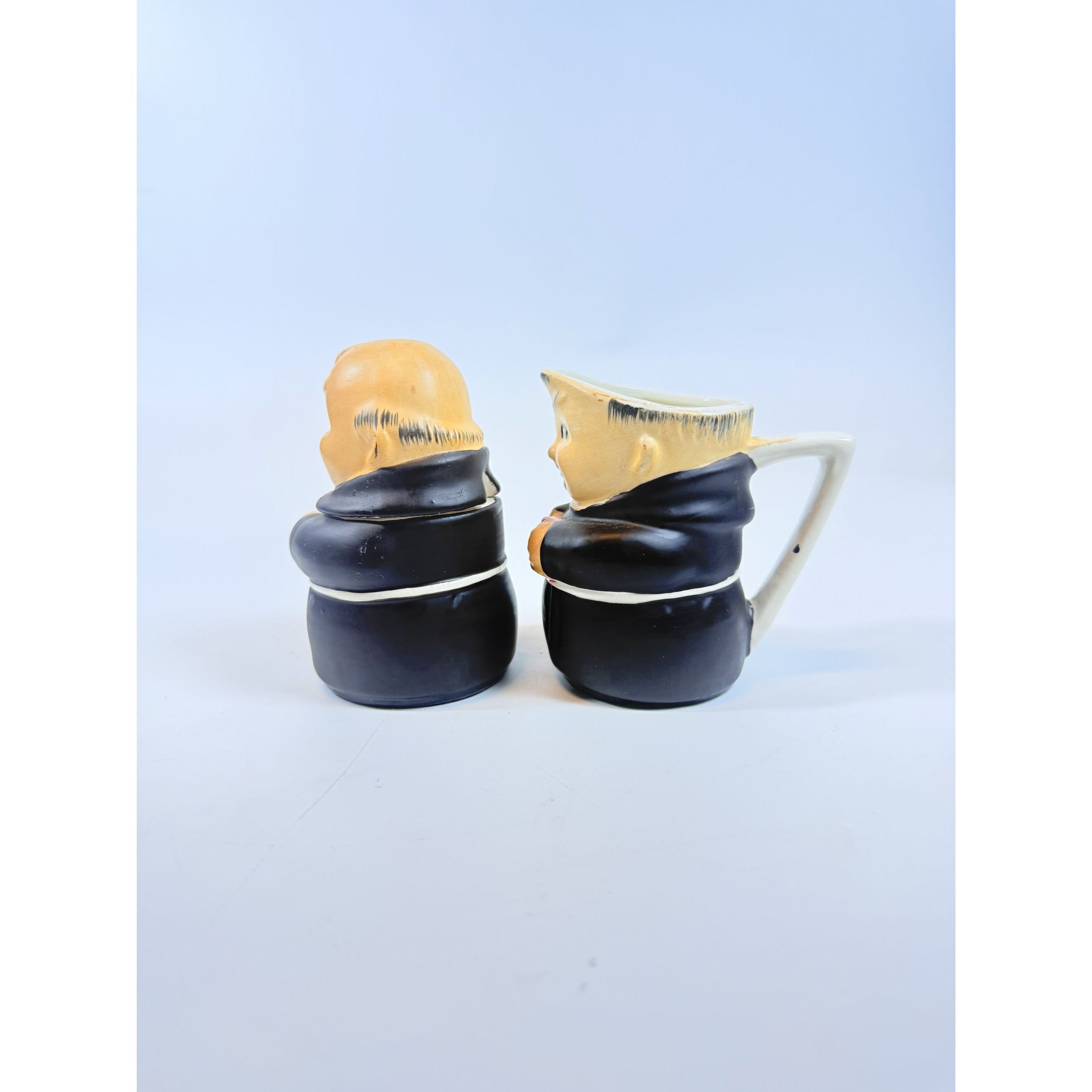 Creamer and Sugar Set Friar Tuck Monks Bowl Pitcher Porcelain Ceramic Apco Vintage Hand Painted Unqiue Collectible Kitchenware Goebel Style