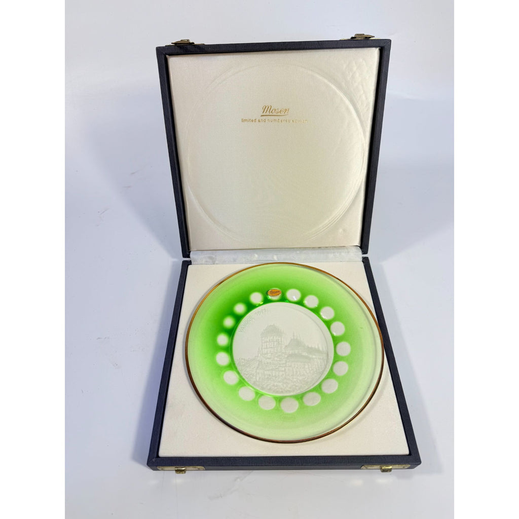 Collector Christmas Plate Green Moser Glass 1971 Vanoce Karlstein Castle Etched Limited Edition Czech Republic Original Box