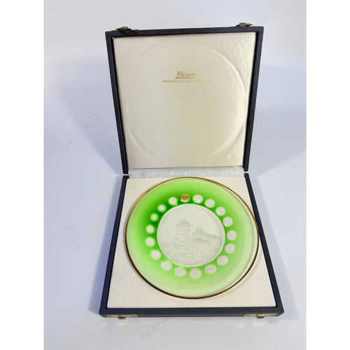 Collector Christmas Plate Green Moser Glass 1971 Vanoce Karlstein Castle Etched Limited Edition Czech Republic Original Box