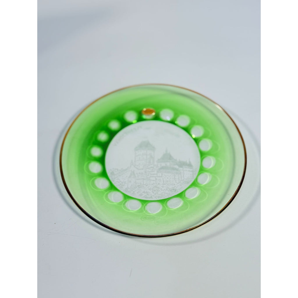 Collector Christmas Plate Green Moser Glass 1971 Vanoce Karlstein Castle Etched Limited Edition Czech Republic Original Box