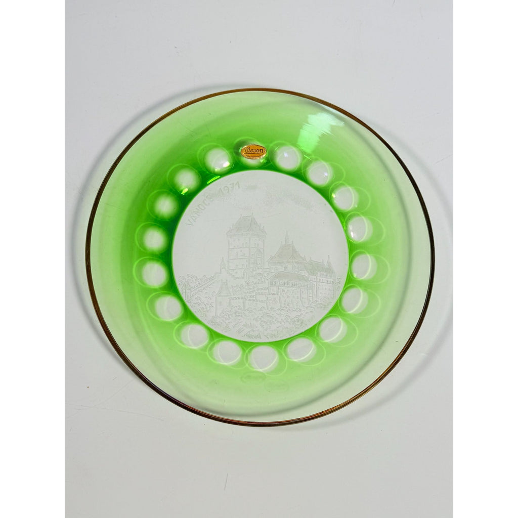 Collector Christmas Plate Green Moser Glass 1971 Vanoce Karlstein Castle Etched Limited Edition Czech Republic Original Box