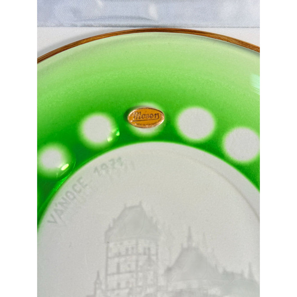 Collector Christmas Plate Green Moser Glass 1971 Vanoce Karlstein Castle Etched Limited Edition Czech Republic Original Box