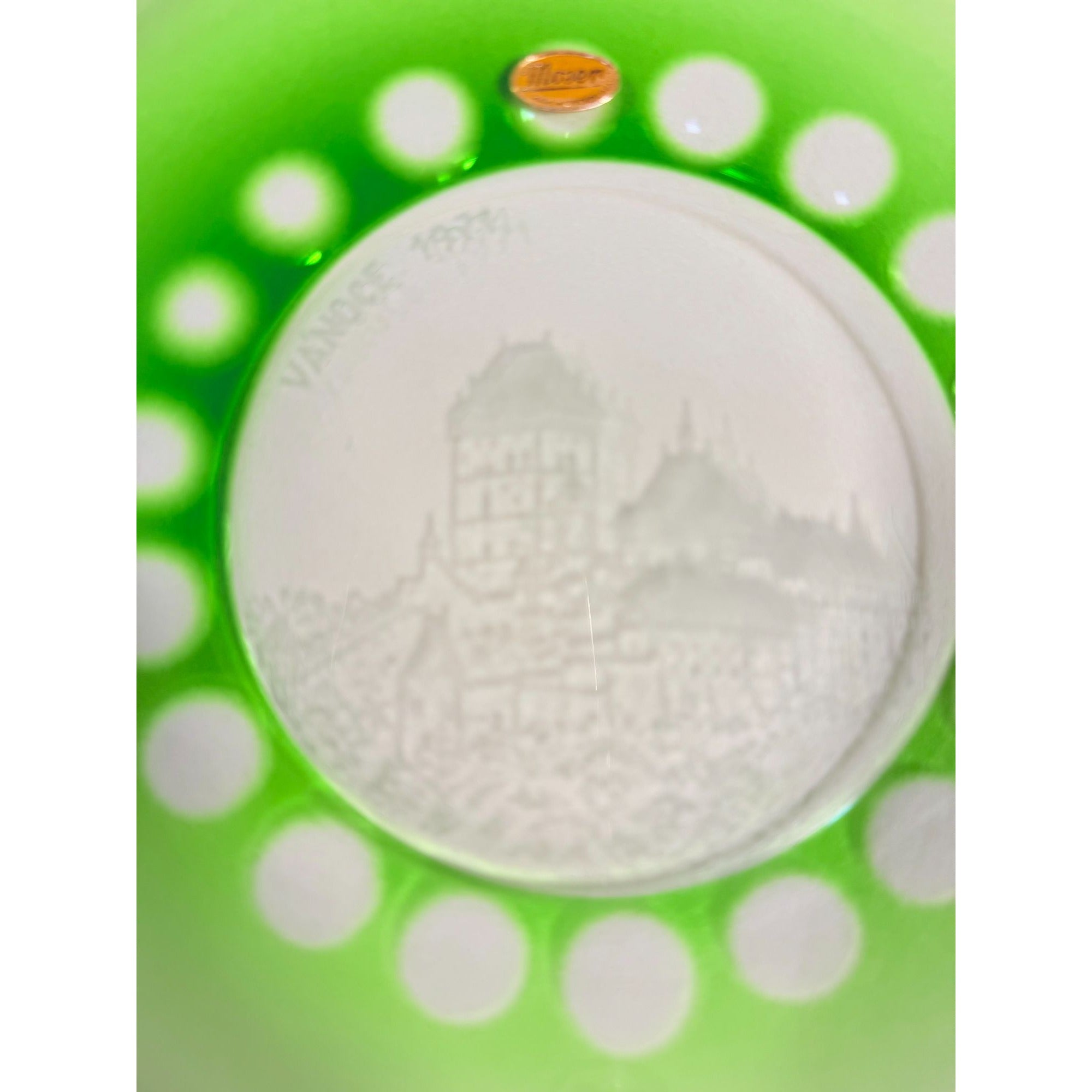 Collector Christmas Plate Green Moser Glass 1971 Vanoce Karlstein Castle Etched Limited Edition Czech Republic Original Box