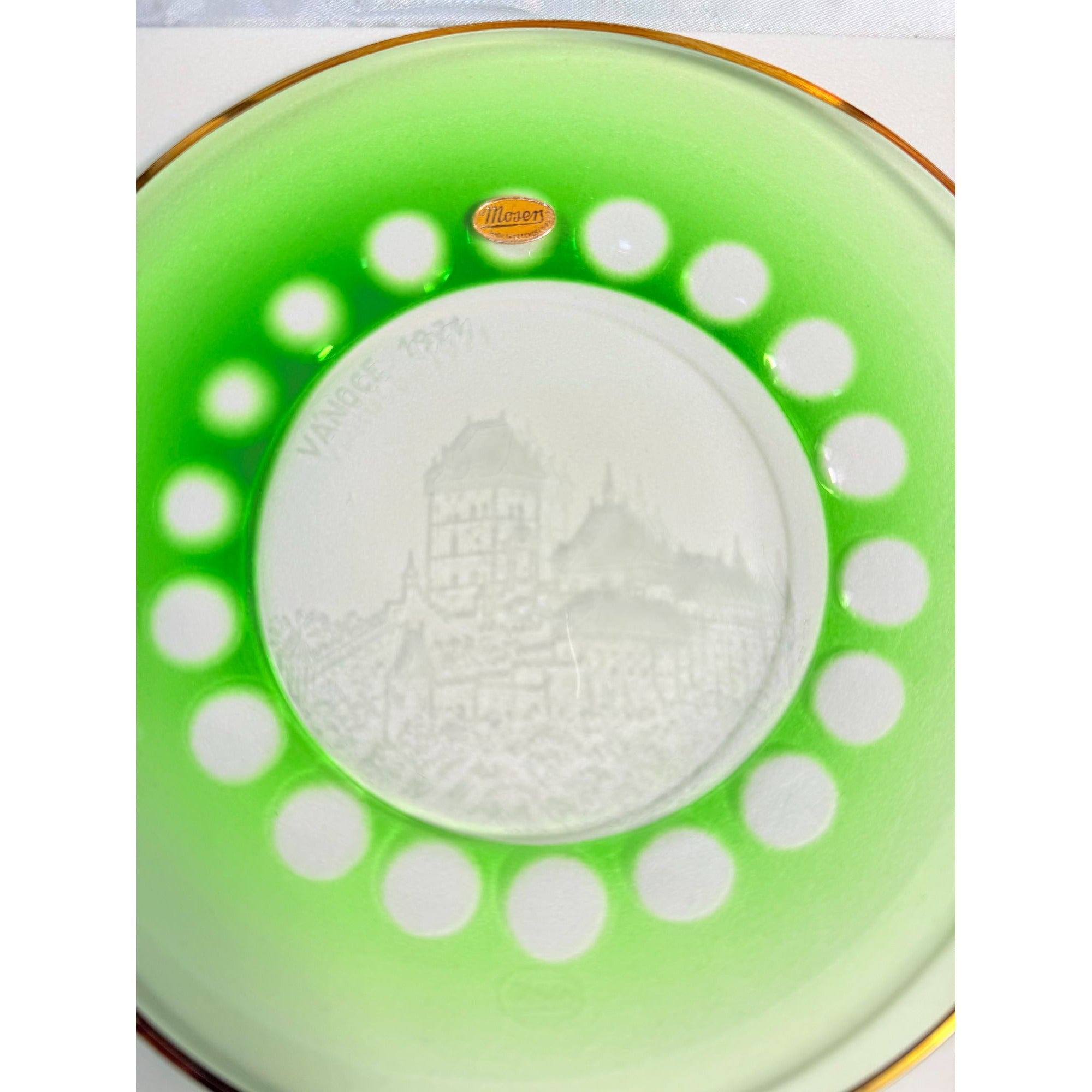 Collector Christmas Plate Green Moser Glass 1971 Vanoce Karlstein Castle Etched Limited Edition Czech Republic Original Box