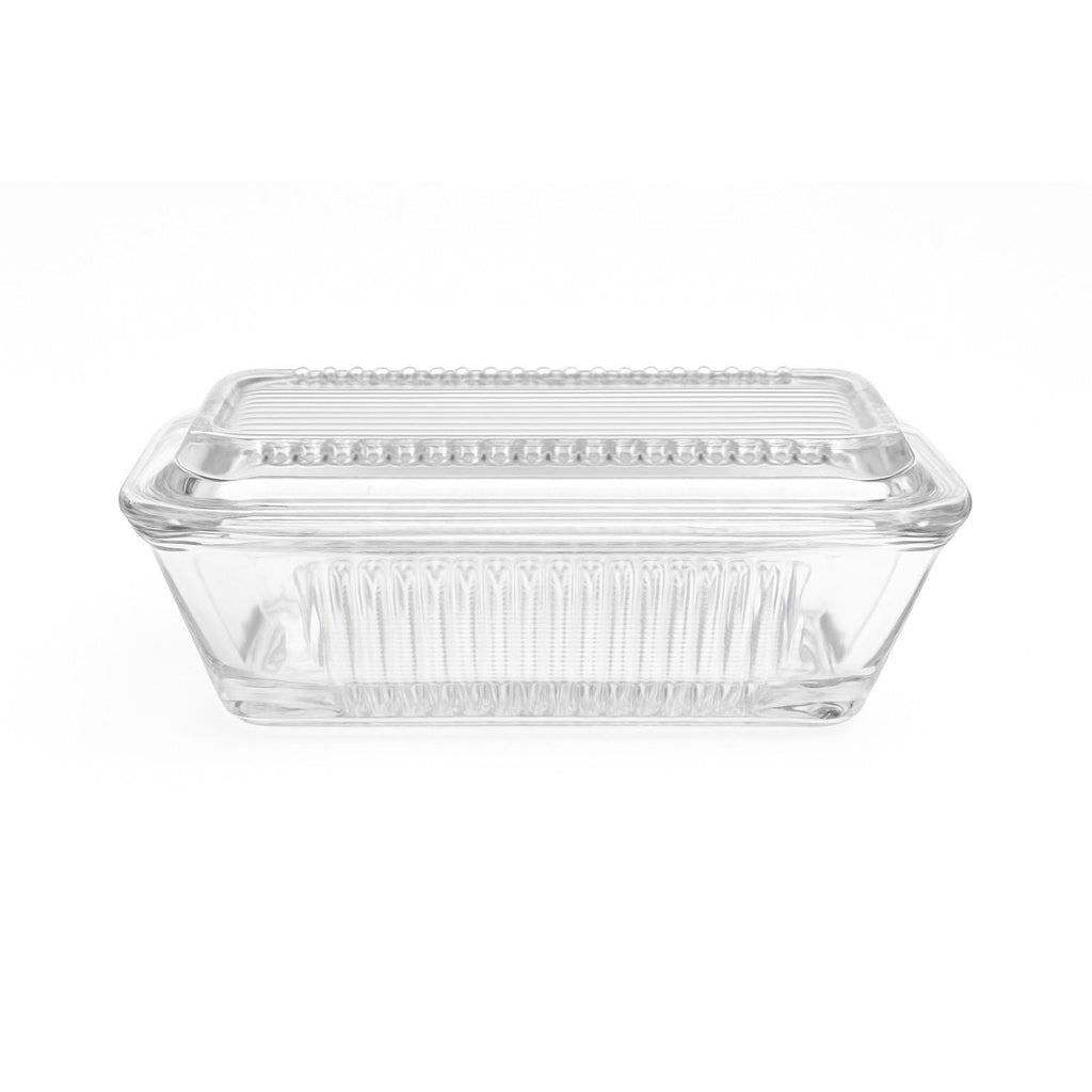 Refrigerator Butter Dish Keeper Container with Lid Clear Ribbed Glass Pasabahce Kitchen Storage Vintage Retro Glassware Kitchenware