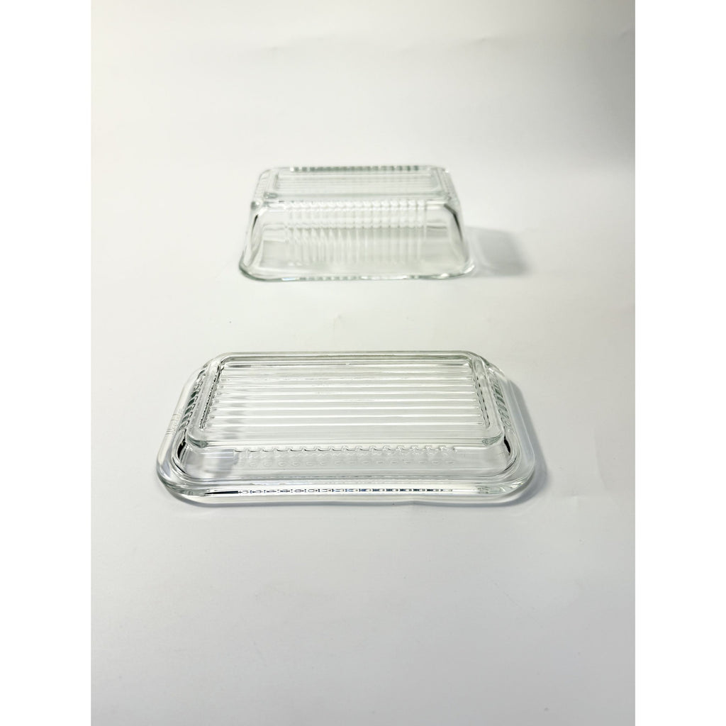 Refrigerator Butter Dish Keeper Container with Lid Clear Ribbed Glass Pasabahce Kitchen Storage Vintage Retro Glassware Kitchenware