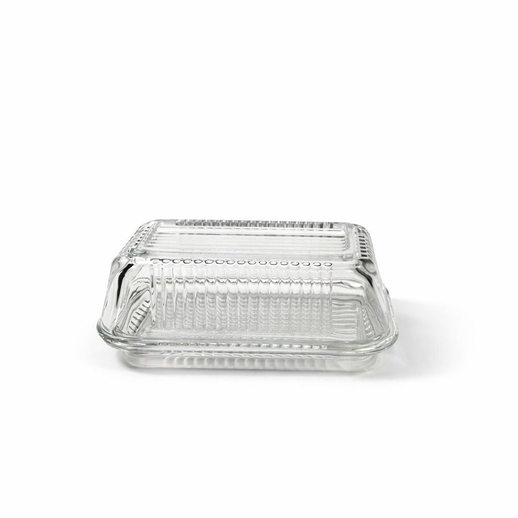 Refrigerator Butter Dish Keeper Container with Lid Clear Ribbed Glass Pasabahce Kitchen Storage Vintage Retro Glassware Kitchenware