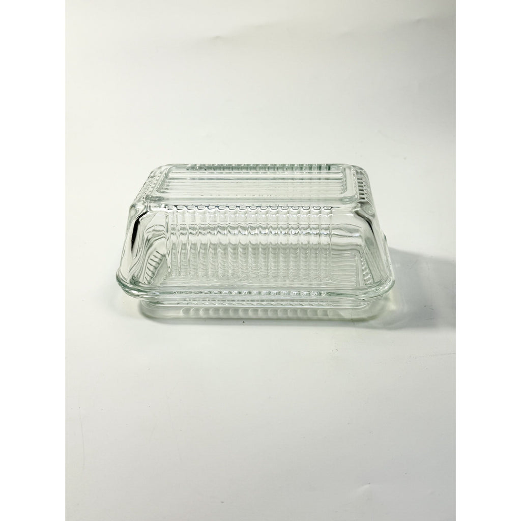 Refrigerator Butter Dish Keeper Container with Lid Clear Ribbed Glass Pasabahce Kitchen Storage Vintage Retro Glassware Kitchenware