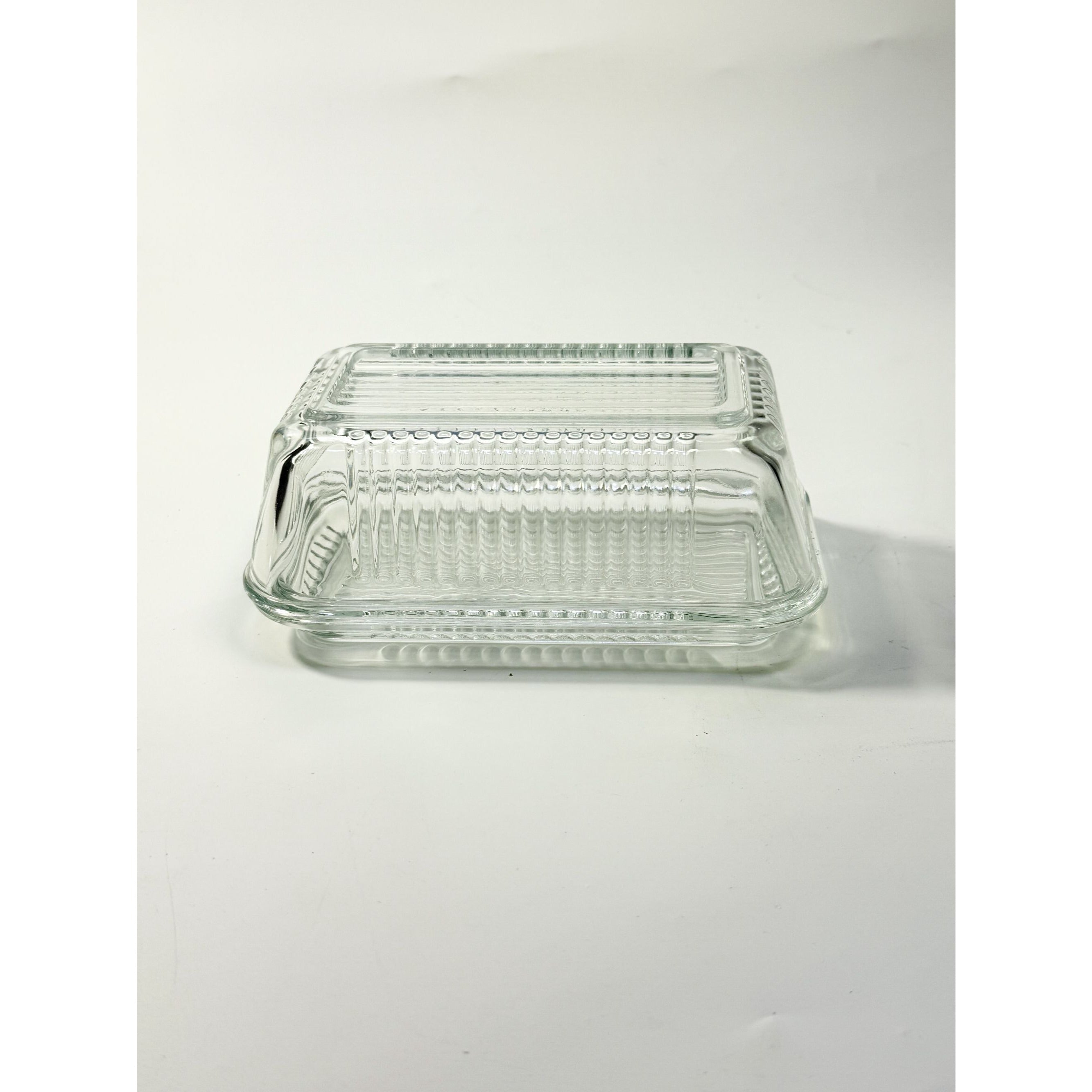 Refrigerator Butter Dish Keeper Container with Lid Clear Ribbed Glass Pasabahce Kitchen Storage Vintage Retro Glassware Kitchenware