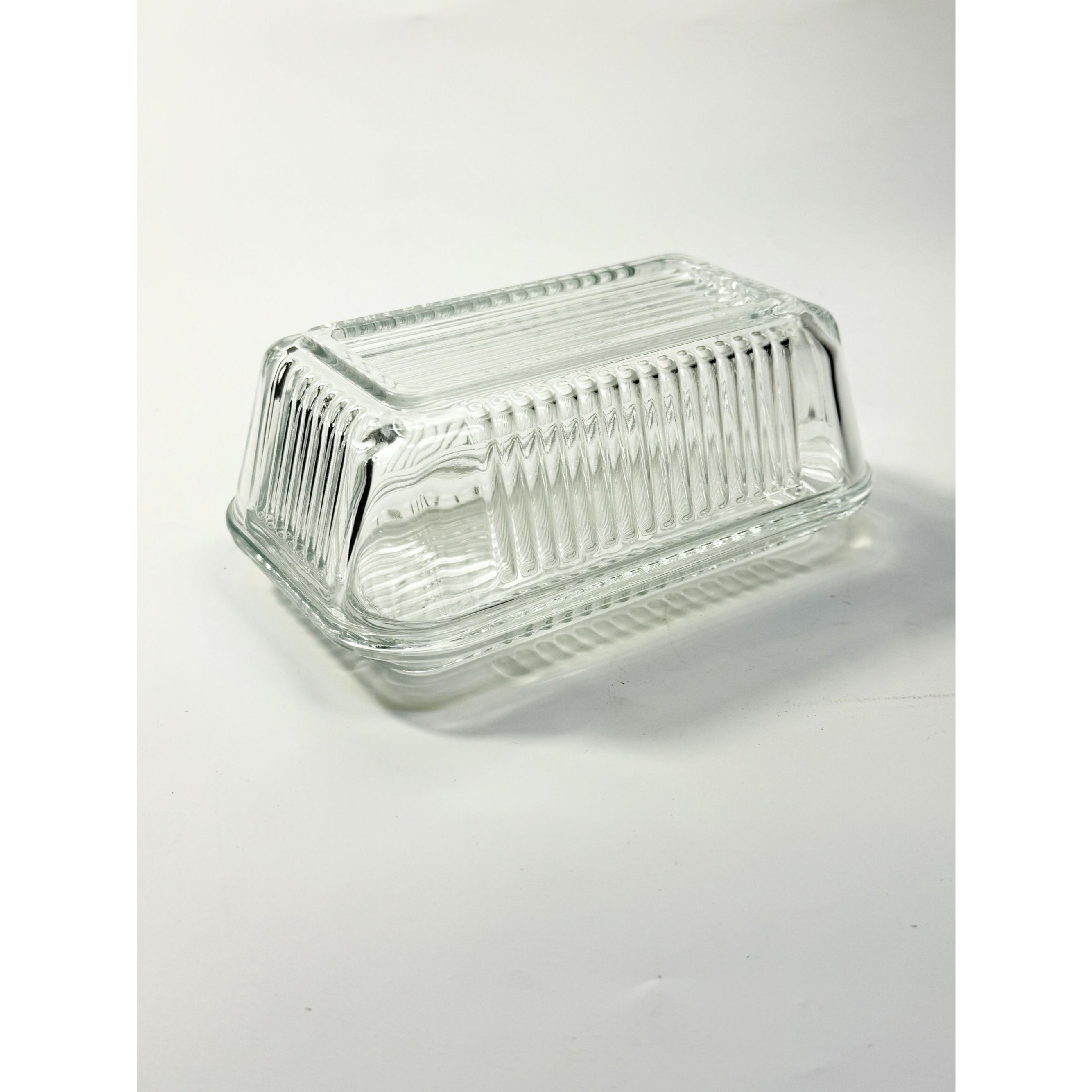 Refrigerator Butter Dish Keeper Container with Lid Clear Ribbed Glass Pasabahce Kitchen Storage Vintage Retro Glassware Kitchenware