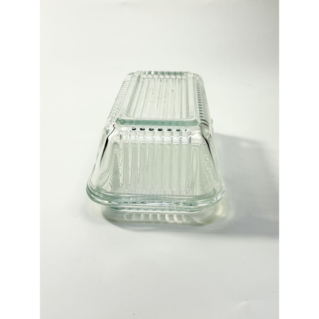 Refrigerator Butter Dish Keeper Container with Lid Clear Ribbed Glass Pasabahce Kitchen Storage Vintage Retro Glassware Kitchenware