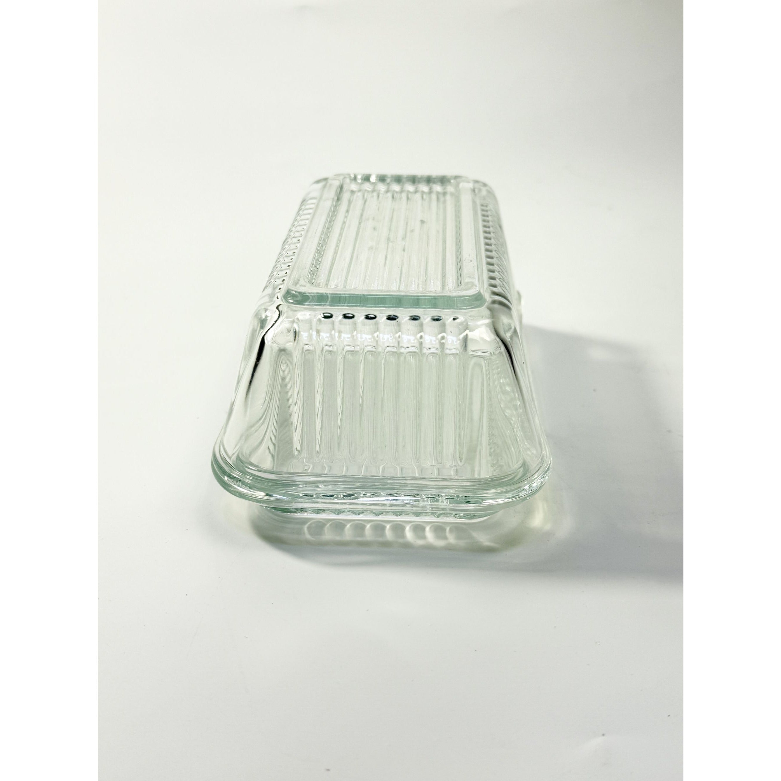 Refrigerator Butter Dish Keeper Container with Lid Clear Ribbed Glass Pasabahce Kitchen Storage Vintage Retro Glassware Kitchenware