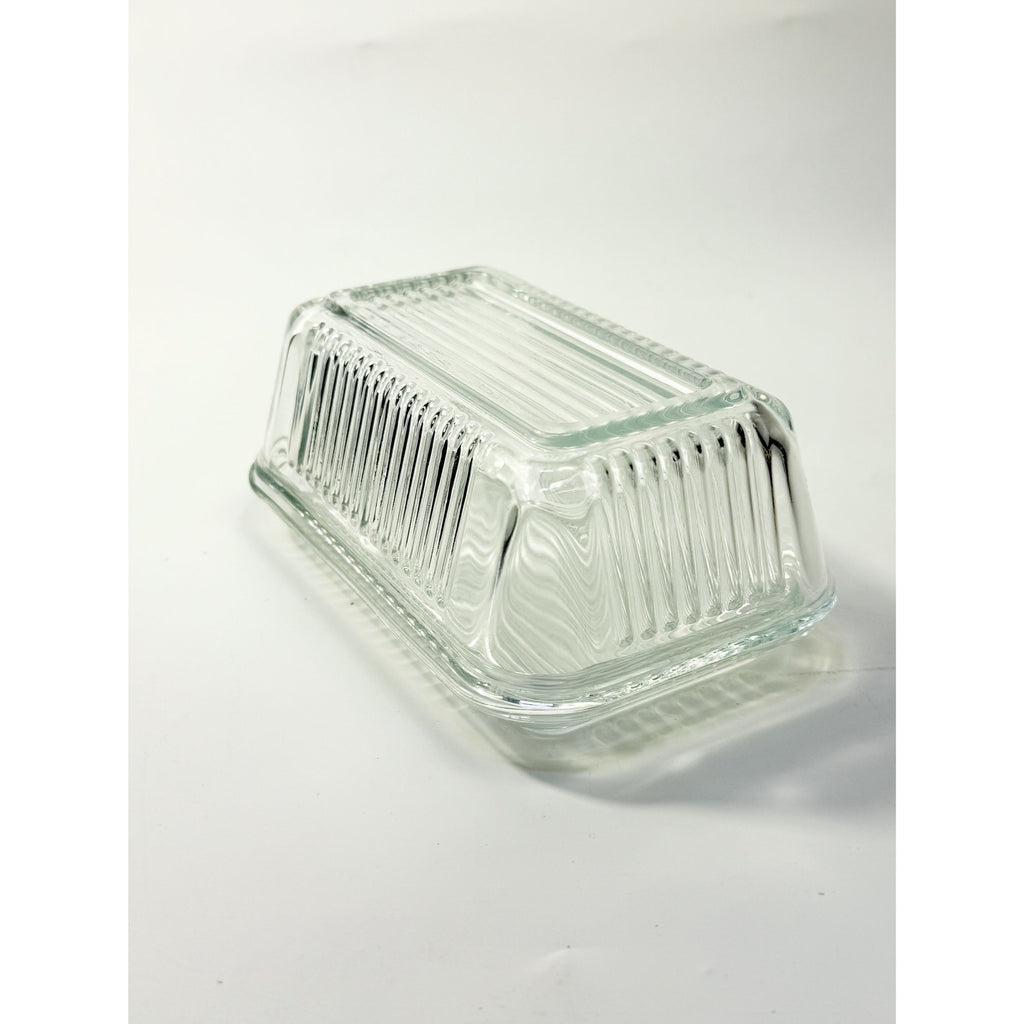Refrigerator Butter Dish Keeper Container with Lid Clear Ribbed Glass Pasabahce Kitchen Storage Vintage Retro Glassware Kitchenware
