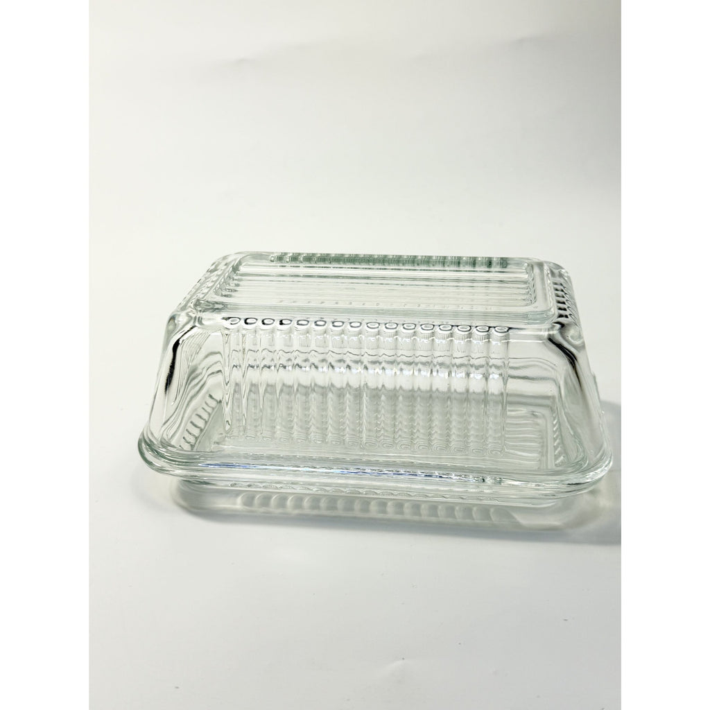 Refrigerator Butter Dish Keeper Container with Lid Clear Ribbed Glass Pasabahce Kitchen Storage Vintage Retro Glassware Kitchenware