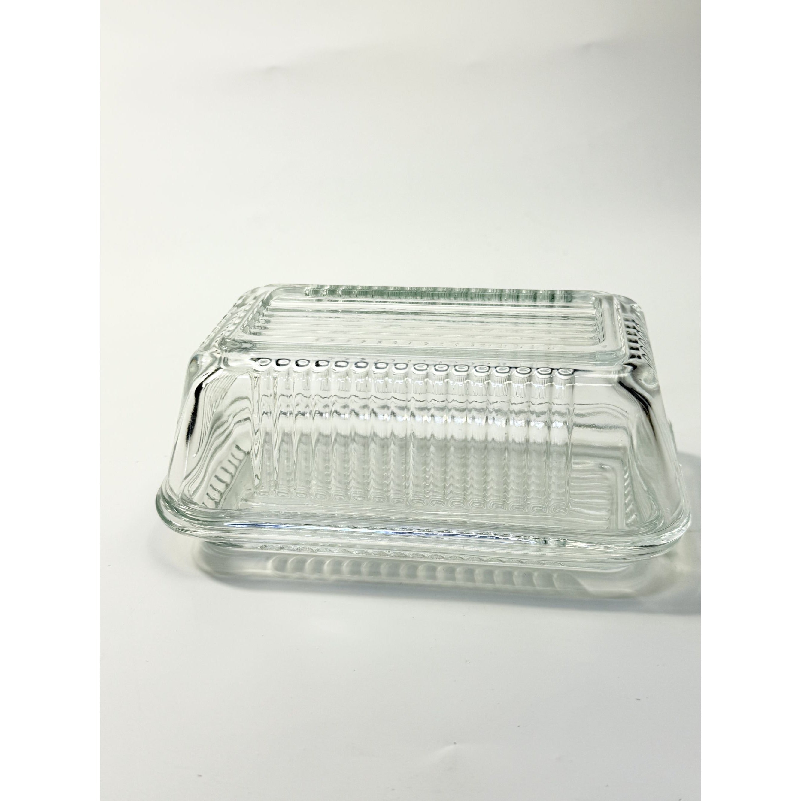 Refrigerator Butter Dish Keeper Container with Lid Clear Ribbed Glass Pasabahce Kitchen Storage Vintage Retro Glassware Kitchenware