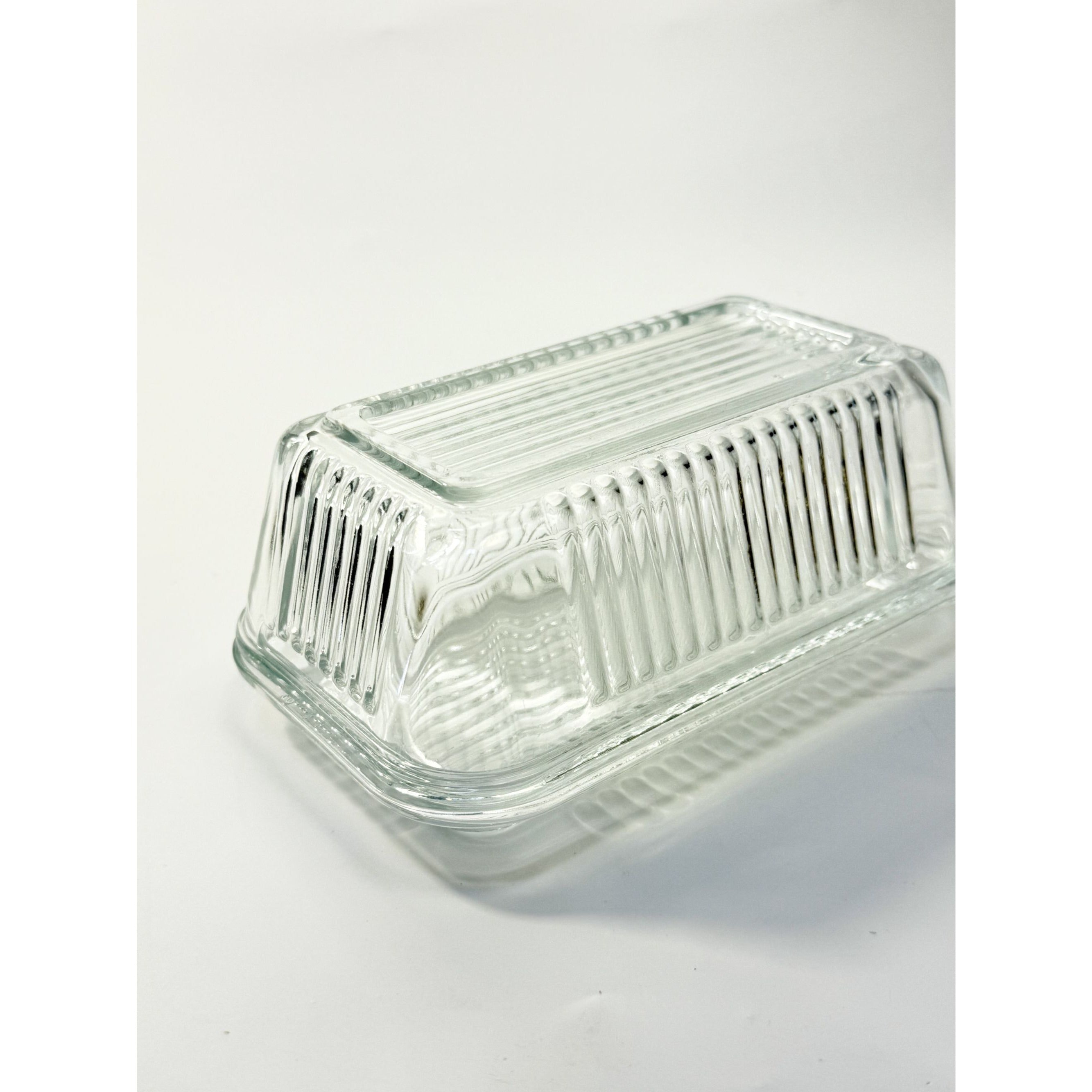 Refrigerator Butter Dish Keeper Container with Lid Clear Ribbed Glass Pasabahce Kitchen Storage Vintage Retro Glassware Kitchenware