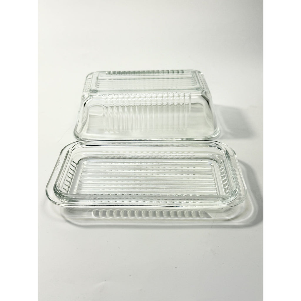 Refrigerator Butter Dish Keeper Container with Lid Clear Ribbed Glass Pasabahce Kitchen Storage Vintage Retro Glassware Kitchenware