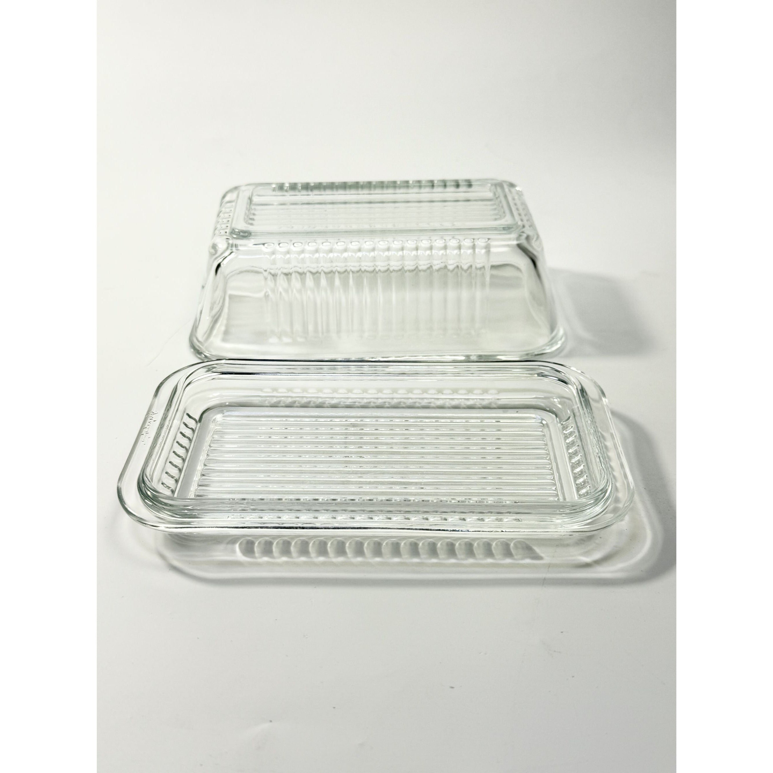 Refrigerator Butter Dish Keeper Container with Lid Clear Ribbed Glass Pasabahce Kitchen Storage Vintage Retro Glassware Kitchenware
