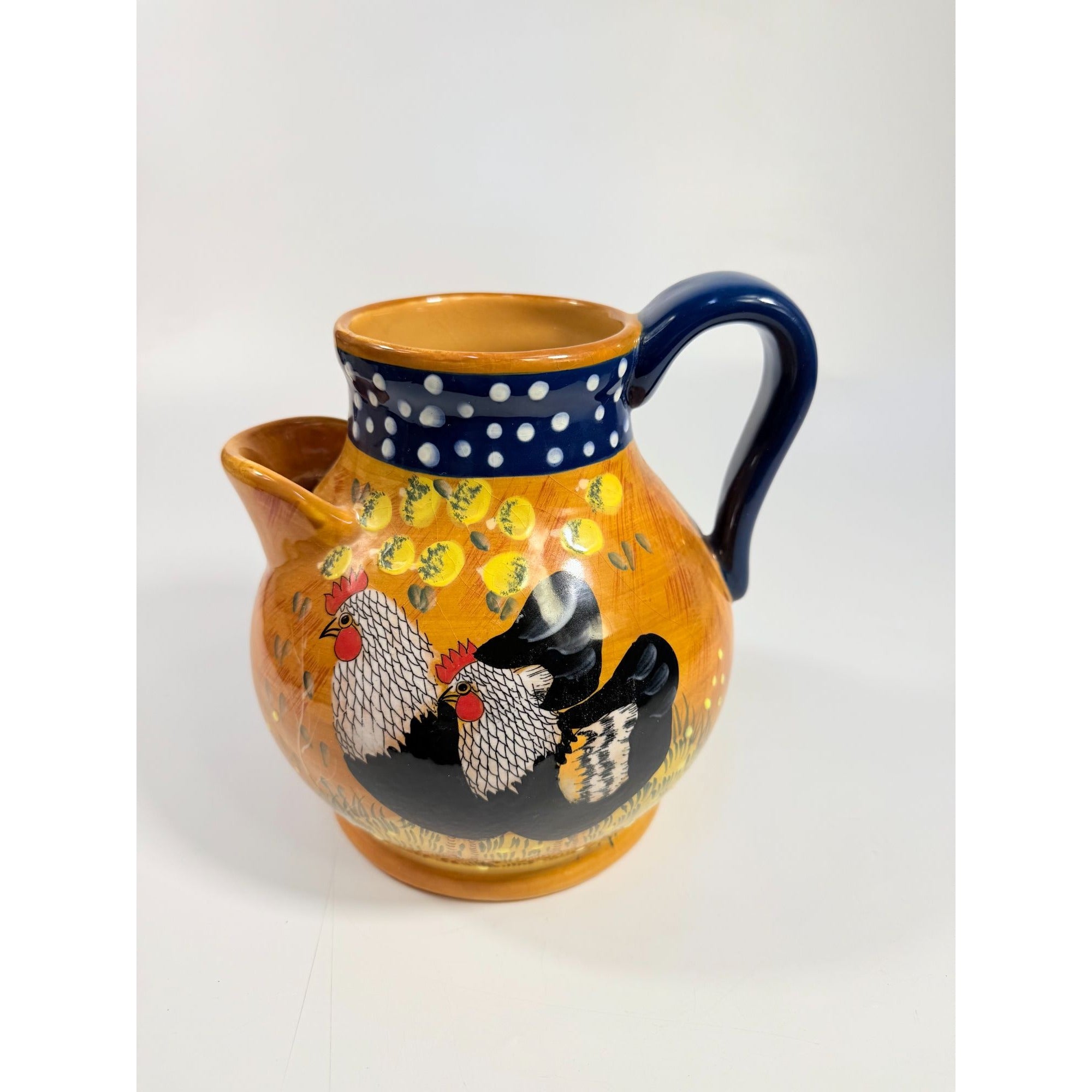 Rooster Chicken Chick Pottery Pitcher Ceramic Ambience Collection By Giani Hand Painted Farmhouse Primitive Country Rustic Granny Core