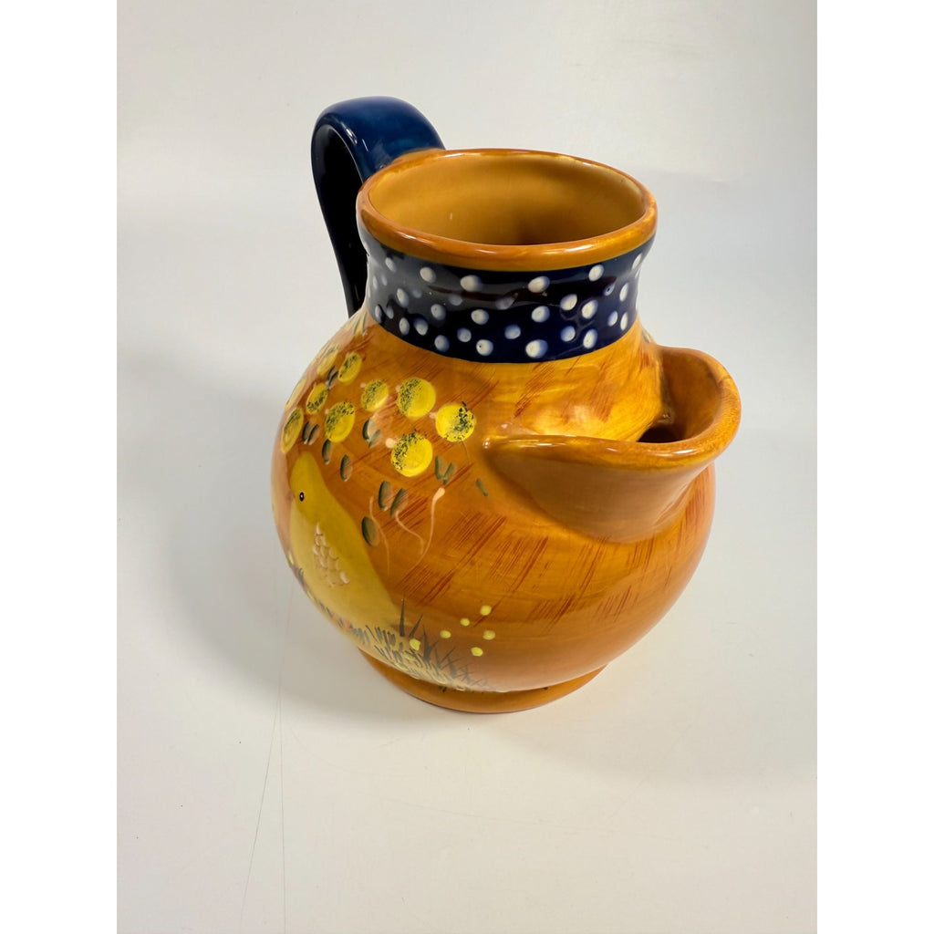 Rooster Chicken Chick Pottery Pitcher Ceramic Ambience Collection By Giani Hand Painted Farmhouse Primitive Country Rustic Granny Core