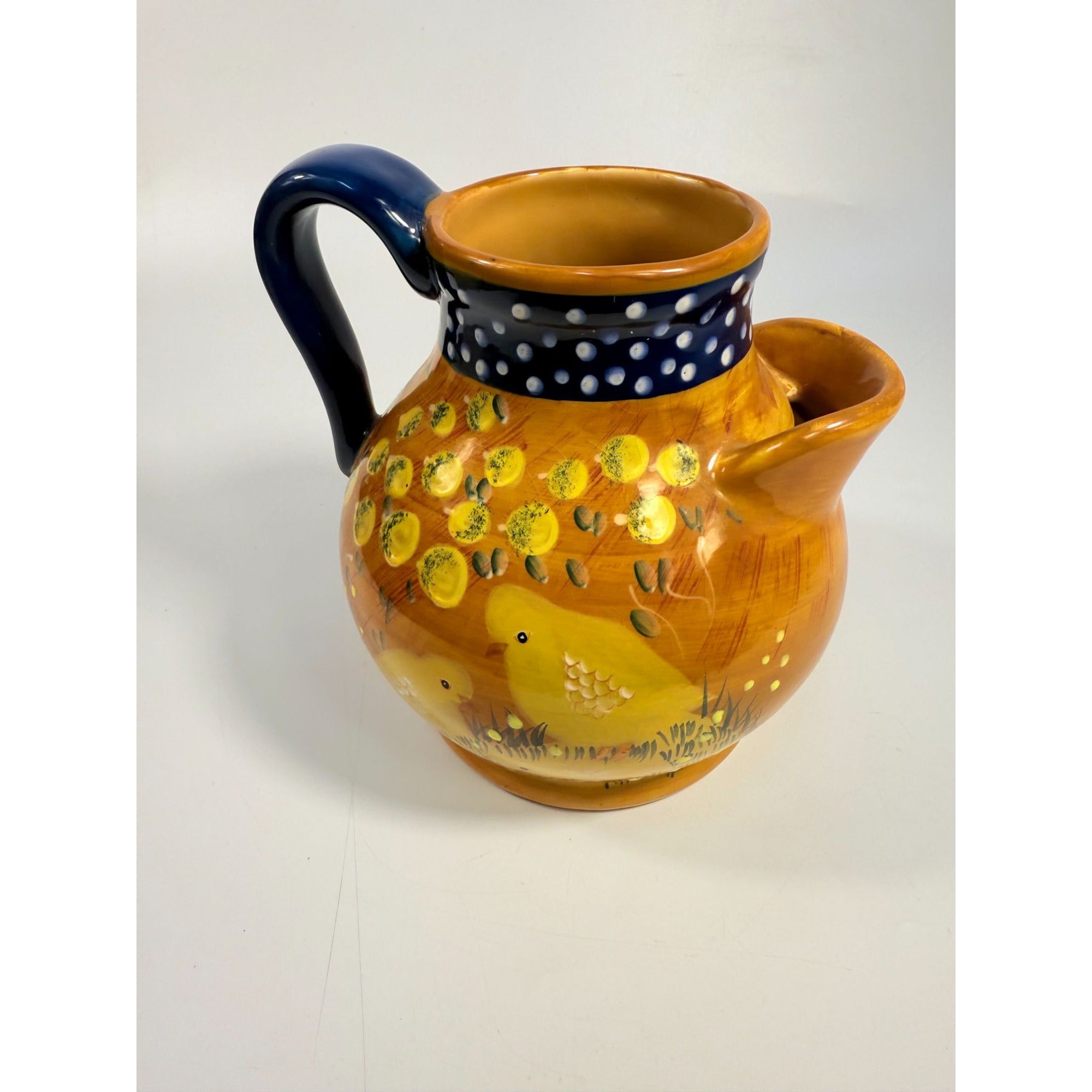 Rooster Chicken Chick Pottery Pitcher Ceramic Ambience Collection By Giani Hand Painted Farmhouse Primitive Country Rustic Granny Core