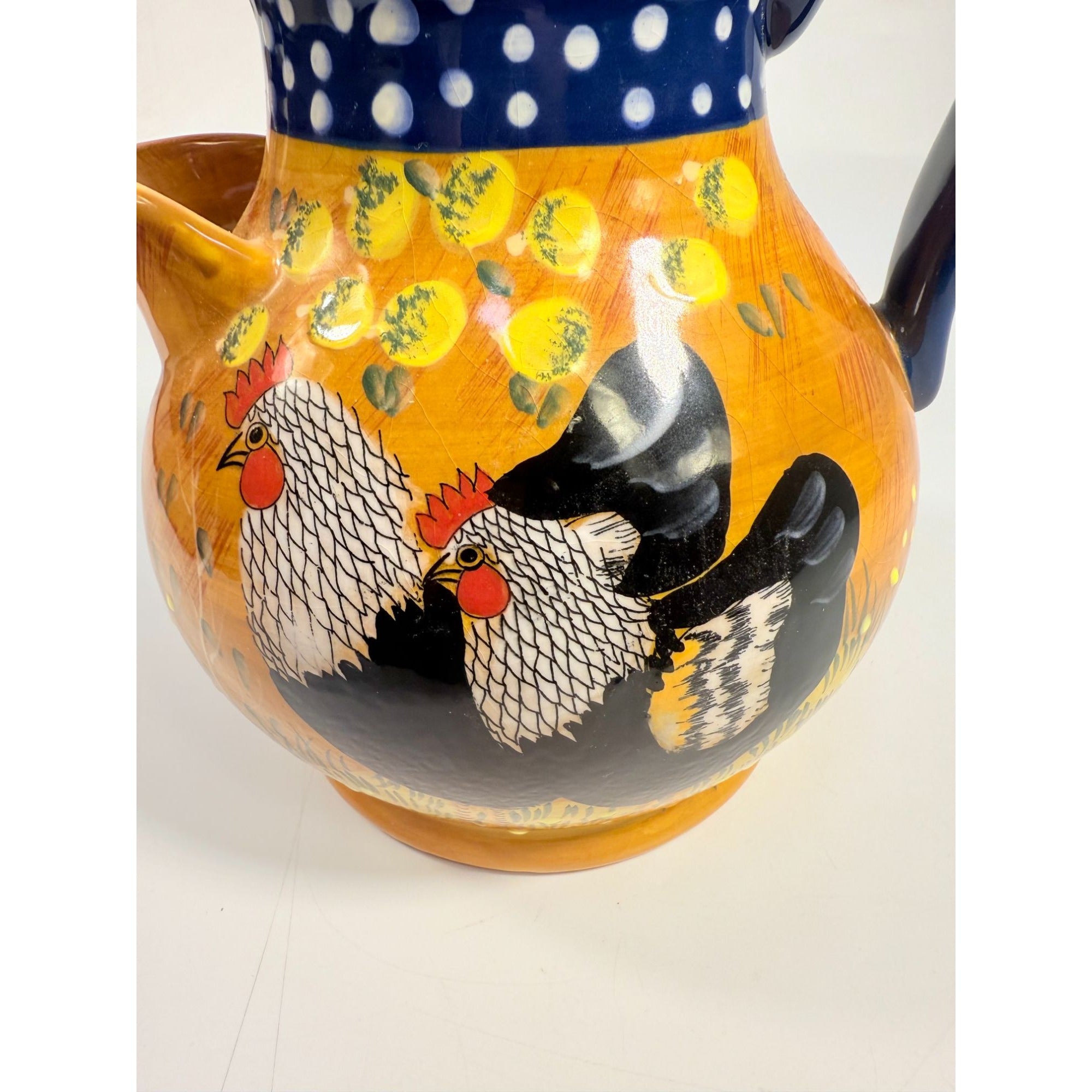 Rooster Chicken Chick Pottery Pitcher Ceramic Ambience Collection By Giani Hand Painted Farmhouse Primitive Country Rustic Granny Core