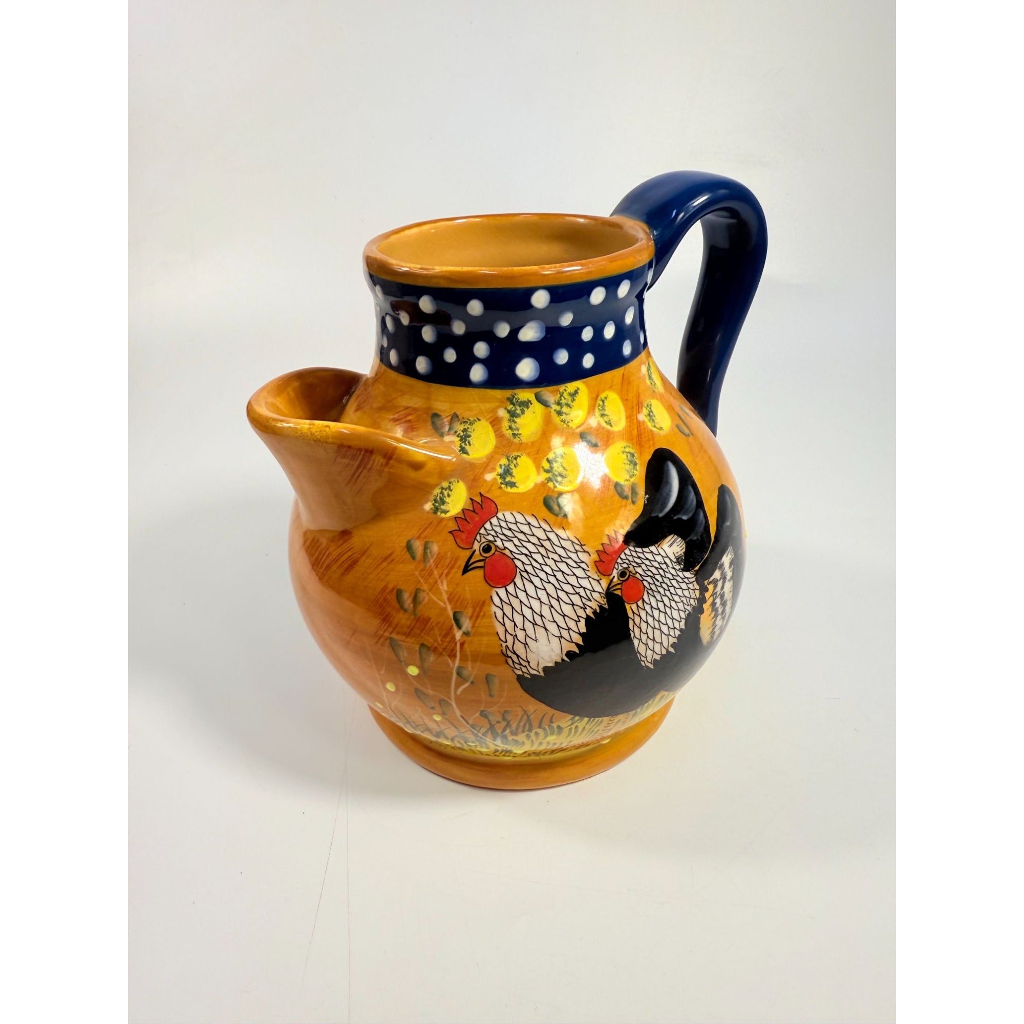 Rooster Chicken Chick Pottery Pitcher Ceramic Ambience Collection By Giani Hand Painted Farmhouse Primitive Country Rustic Granny Core
