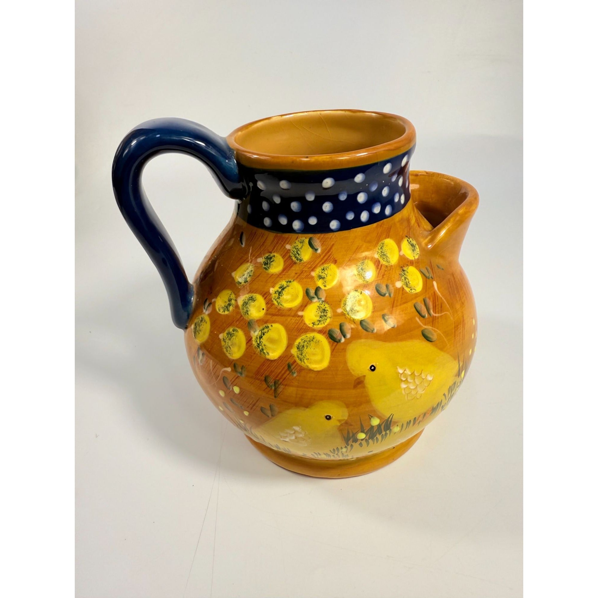 Rooster Chicken Chick Pottery Pitcher Ceramic Ambience Collection By Giani Hand Painted Farmhouse Primitive Country Rustic Granny Core