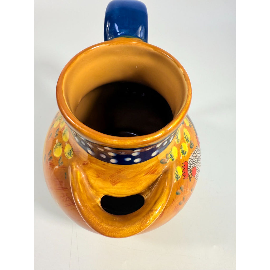 Rooster Chicken Chick Pottery Pitcher Ceramic Ambience Collection By Giani Hand Painted Farmhouse Primitive Country Rustic Granny Core