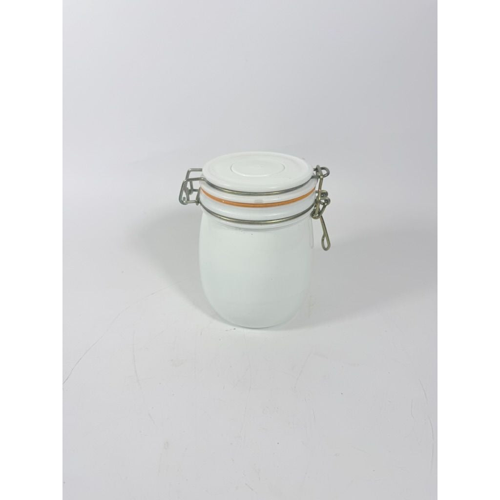 Jar Canister White Milk Glass Covered Wheaton Vintage Bale Clamp 1 L Lock Rubber Gasket Farmhouse Granny Core Kitchenware Storage