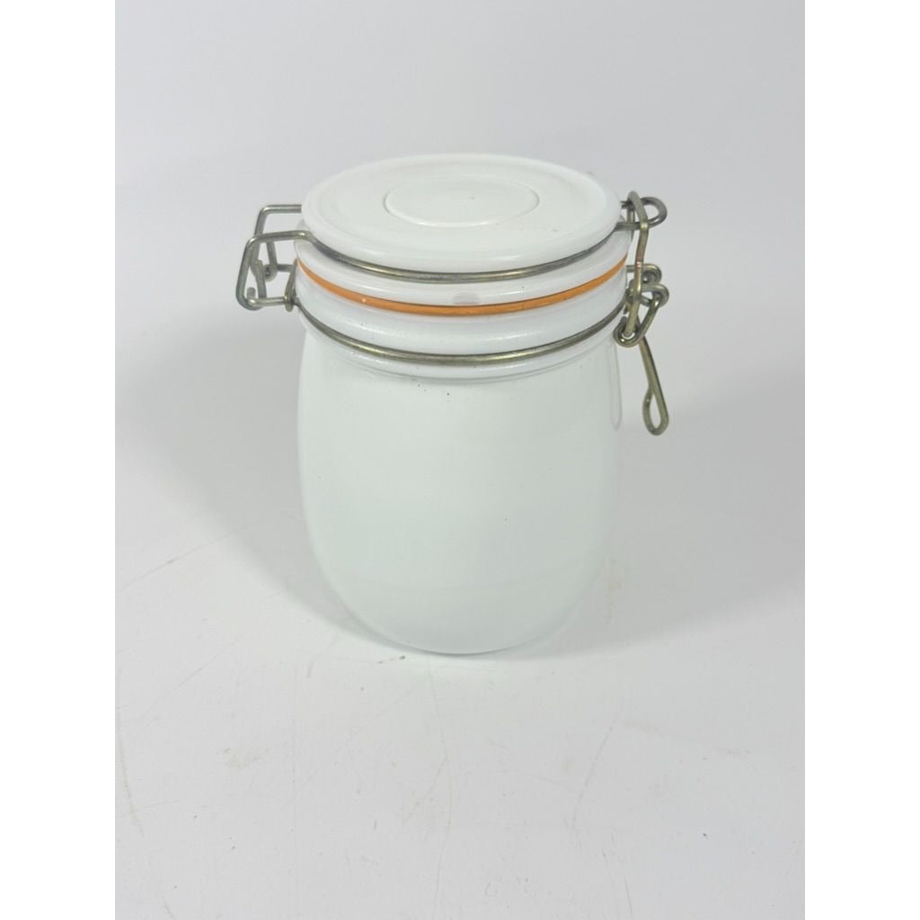 Jar Canister White Milk Glass Covered Wheaton Vintage Bale Clamp 1 L Lock Rubber Gasket Farmhouse Granny Core Kitchenware Storage