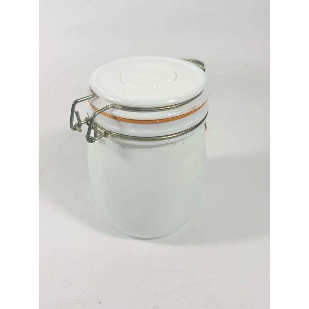Jar Canister White Milk Glass Covered Wheaton Vintage Bale Clamp 1 L Lock Rubber Gasket Farmhouse Granny Core Kitchenware Storage