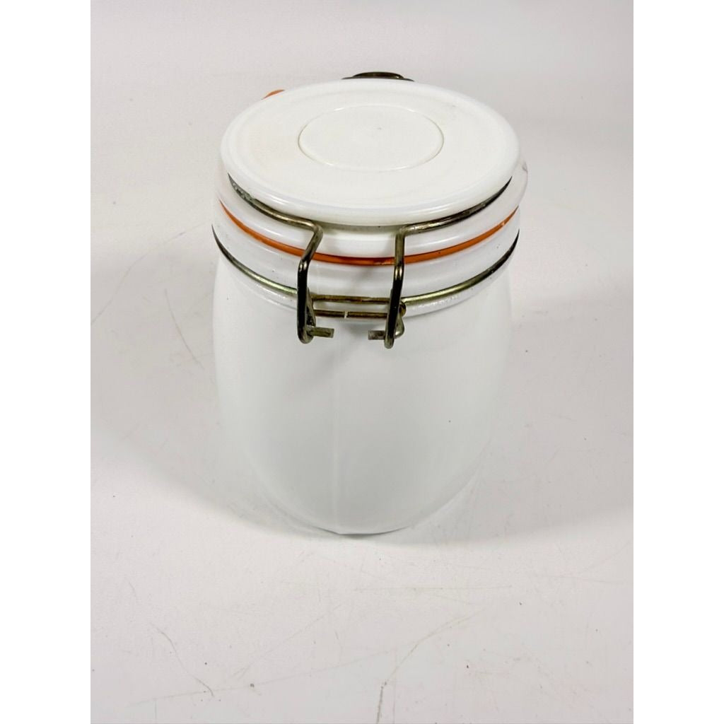 Jar Canister White Milk Glass Covered Wheaton Vintage Bale Clamp 1 L Lock Rubber Gasket Farmhouse Granny Core Kitchenware Storage