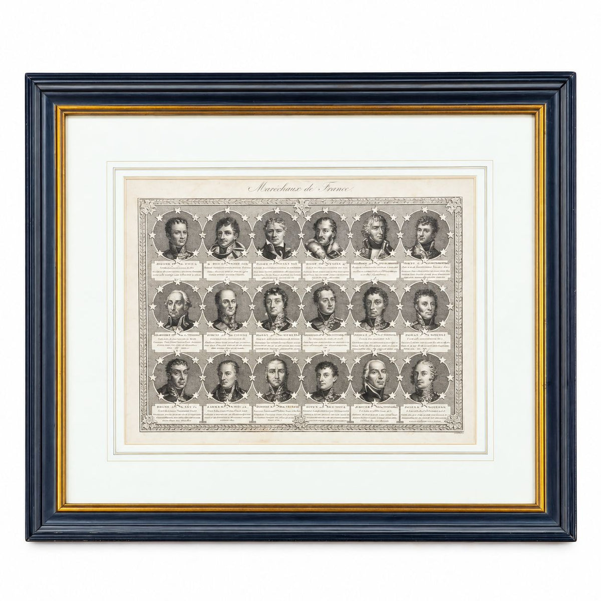 Portrait Engraving Framed Antique French Marshals 19th c Napoleonic Military Art Carle Vernet Campagnes des Français Historical Wall Decor