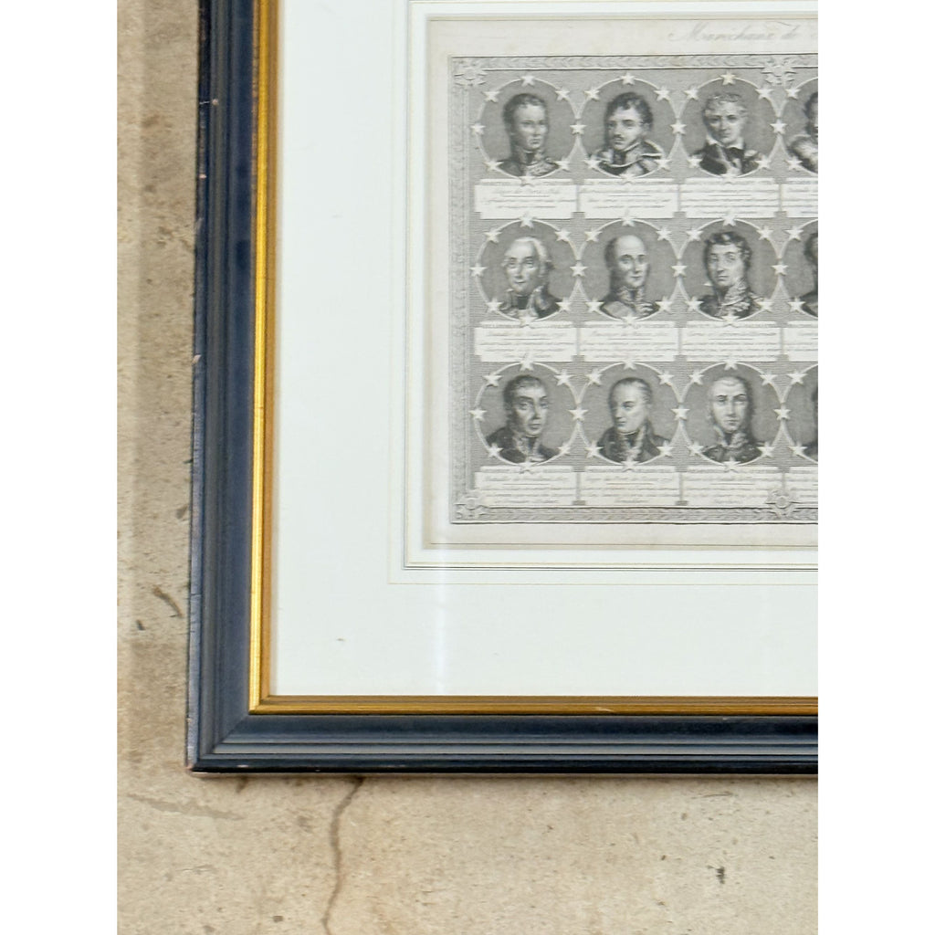Portrait Engraving Framed Antique French Marshals 19th c Napoleonic Military Art Carle Vernet Campagnes des Français Historical Wall Decor