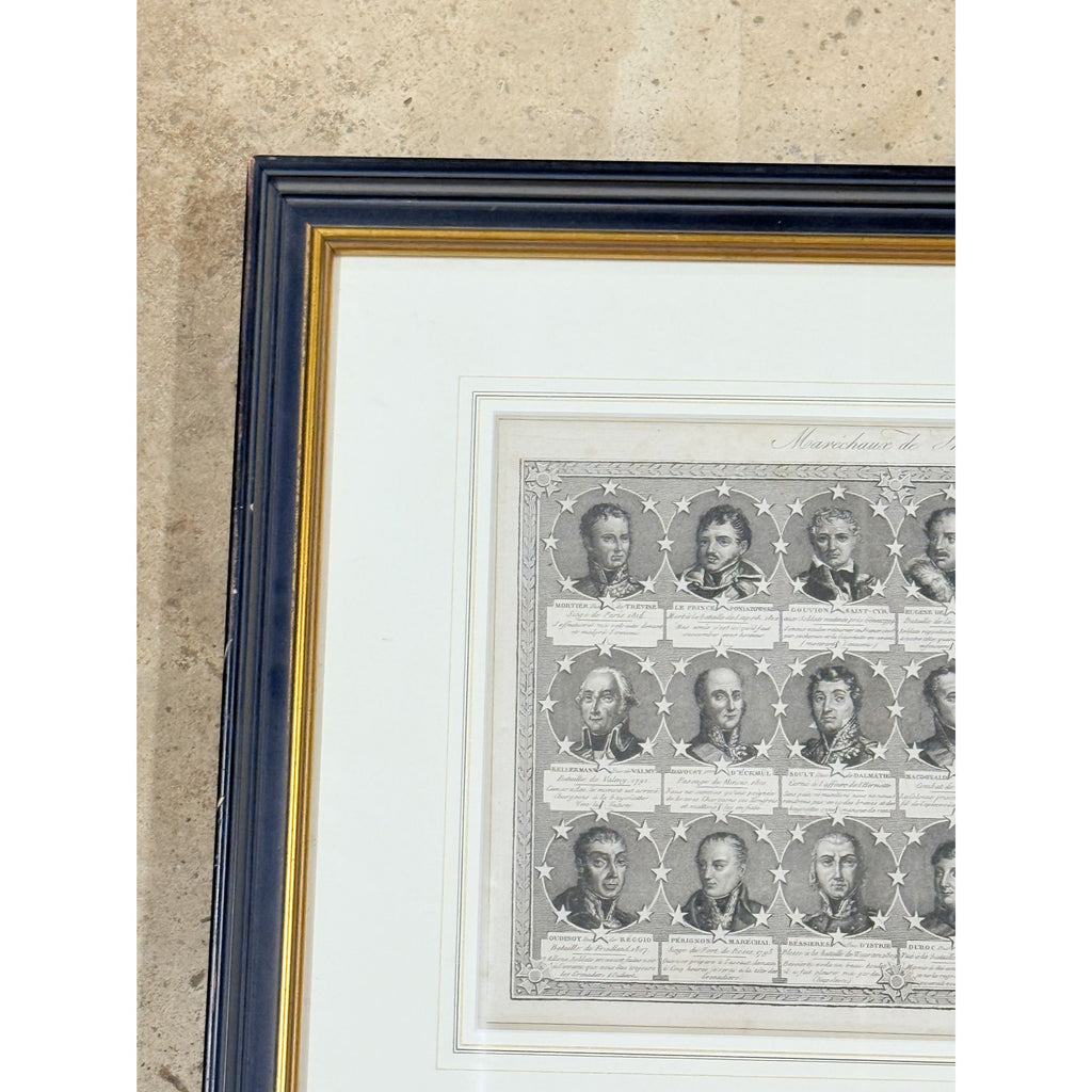 Portrait Engraving Framed Antique French Marshals 19th c Napoleonic Military Art Carle Vernet Campagnes des Français Historical Wall Decor